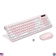 Reccazr Wireless Keyboard & Mouse Set - 2.4G Full-Sized Combo, Pink/White, 3 DPI