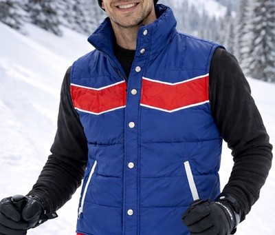 VTG 70s 80s Sears Puffer Vest Blue Red Western Outdoor Ski Gorpcore Down Large