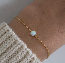 Tiny Round Cut Fire Opal Gemstone Bracelet Gold Plated Bracelet Anniversary Gift