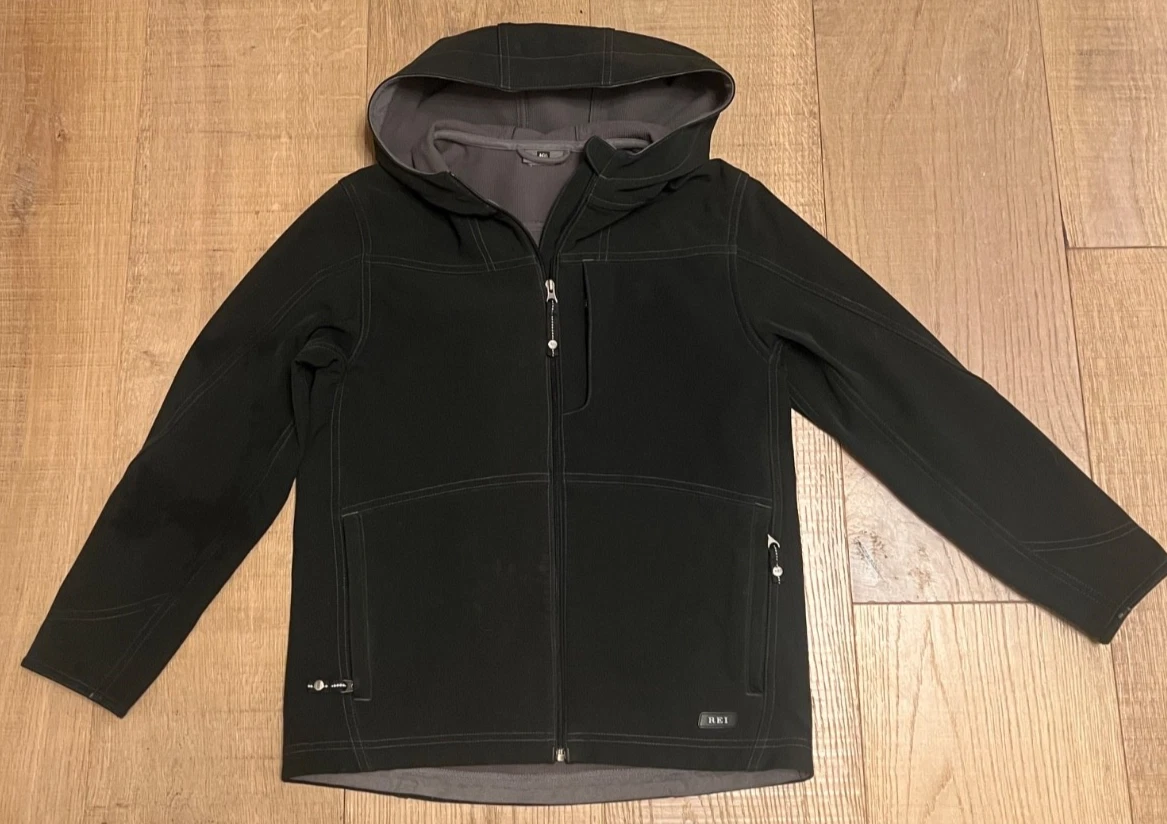 REI Youth (12-14) L 34" Hiking Jacket Soft Shell Coat Zip Flannel Lined Waterprf