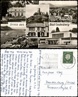 Bad Godesberg-Bonn Multi-Picture Postcard with Redoute, Promenade, City Theatre 1961
