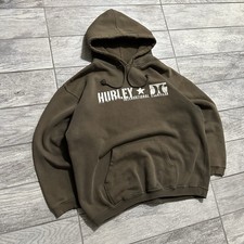 VINTAGE Hurley International Hoodie Men s XL Brown Center Logo Y2K Surf Skater