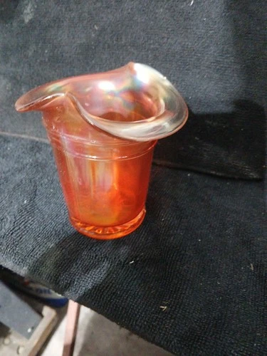 Vintage Fenton Holly Marigold Orange Pink Carnival Glass Ruffled Hat Vase