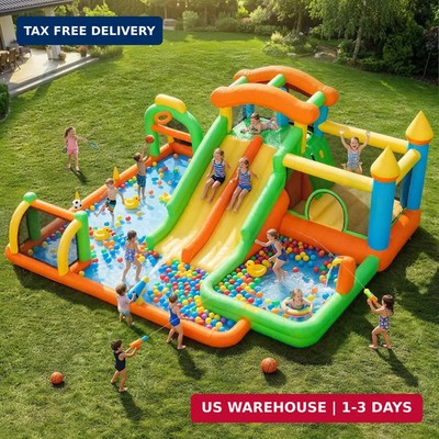 FOOING 10 in 1 Bounce House, Inflatable Water Slide Bounce House with Dual Slide