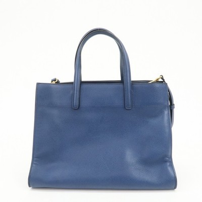 PRADA Triangle Logo Saffiano Leather 2Way Bag Hand Bag Navy 