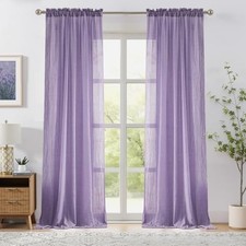 Purple Sheer Curtains 72 Inches Long for Bedroom, Soft Light Filtering Cott
