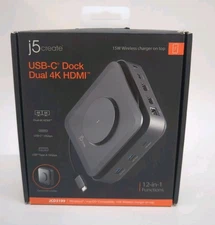 J5create JCD3199 USB-C Dock Dual 4K HDMI 140W PD Wireless Charge Gigabit (90103)