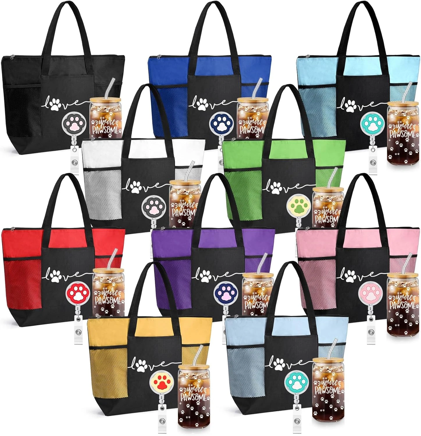 Veterinary Receptionist Gift Set: 30 Tote Bags & 16 Oz Glass Cups