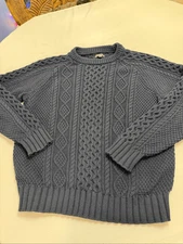 L.L. Bean Signature Navy Blue Cable Knit Fisherman Sweater Size XL