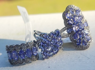 Menge 3 JTV DK Sterlingsilber blau lila Tansanit Ring-Größe 8 & 8,25