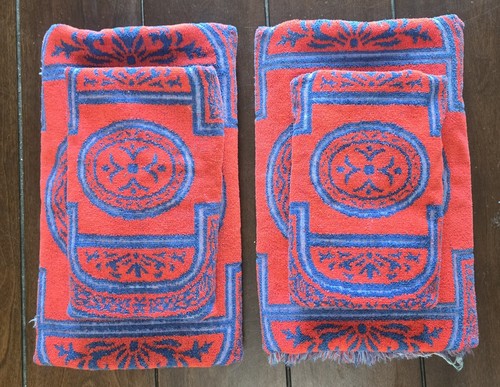 Vintage 60s Red & Blue STEVENS UTICA 100% Cotton Towel Set, 2 Bath/2 Hand Towels - 第 20/22 張圖片