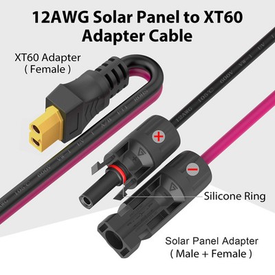 Solar-zu-XT60 Verlängerungskabel 12 AWG 30A für Solarpanel zu Kraftwerk