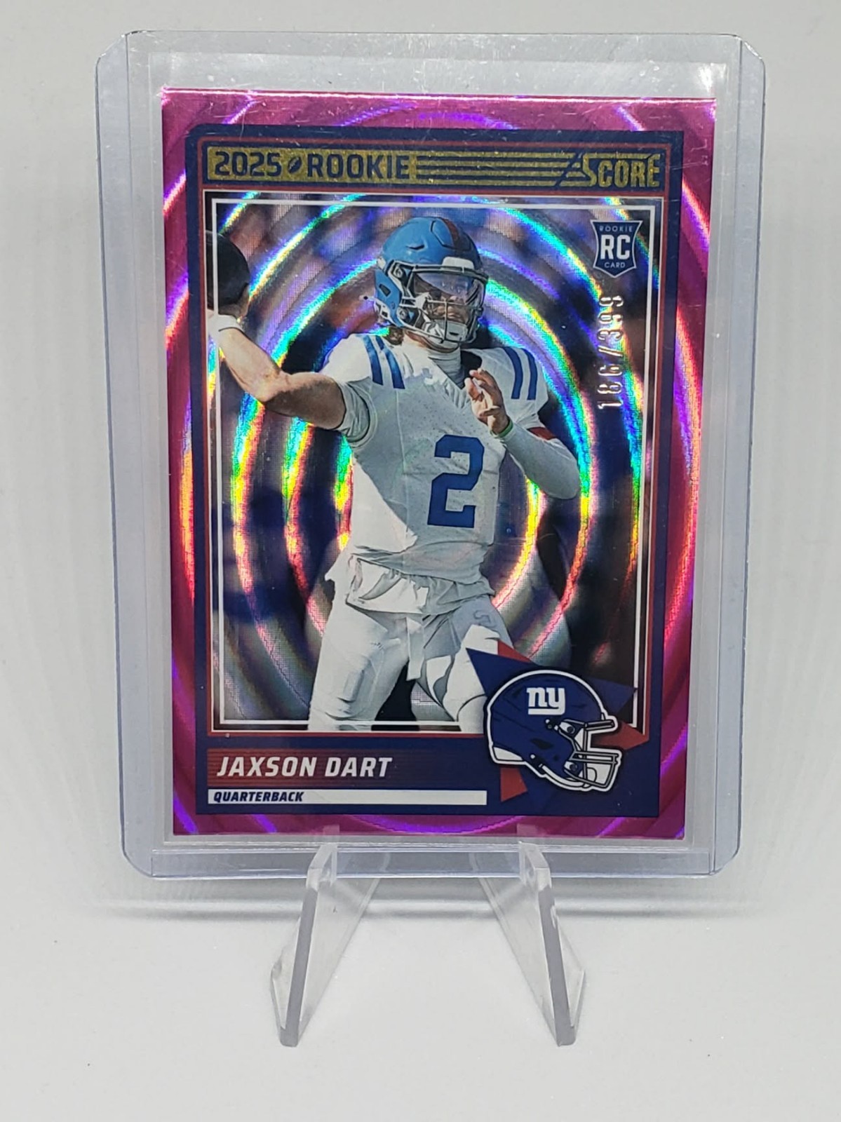 2025 Panini Score Jaxson Dart Pink Ellipse 186/399 #35 New York Giants