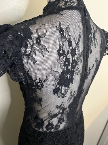 ML Monique Lhuillier Women’s Black Floral Lace Trumpet Gown Maxi Sheer Back Sz 8 - Picture 4 of 9