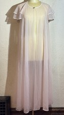 Vintage Val-Mode Peignoir Sheer Robe Womens Small Blush Pink Long Ruffle Rose