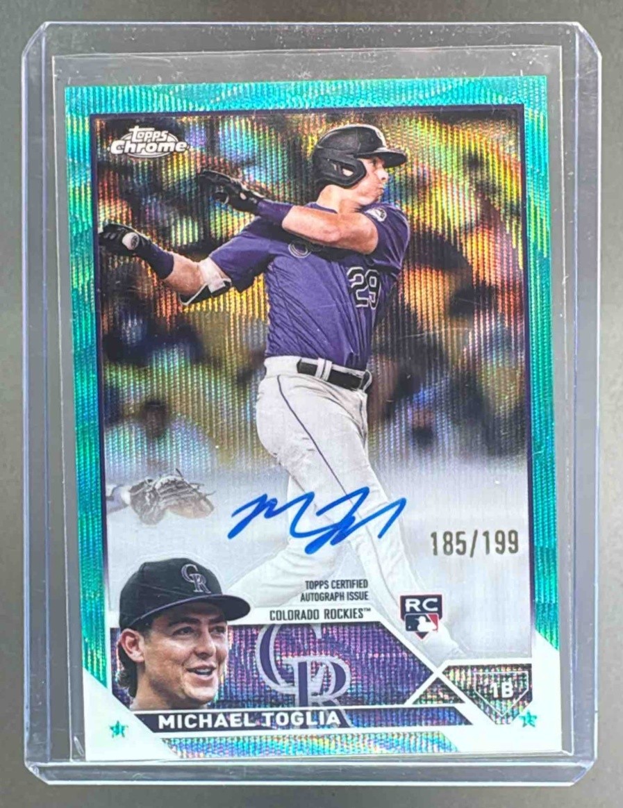Michael Toglia 2023 Topps Chrome #RA-MT Aqua Wave Refractor Rookie Auto RC /199