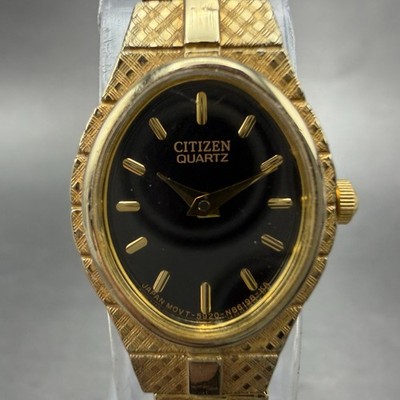 Citizen Watch Women 17mm Black Dial Gold Tone Oval 5920-S96494 New