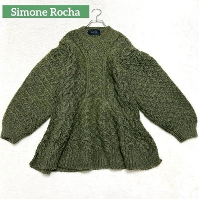 Simone Rocha Balloon Sleeve Peplum Cable Knit Moss Green XS