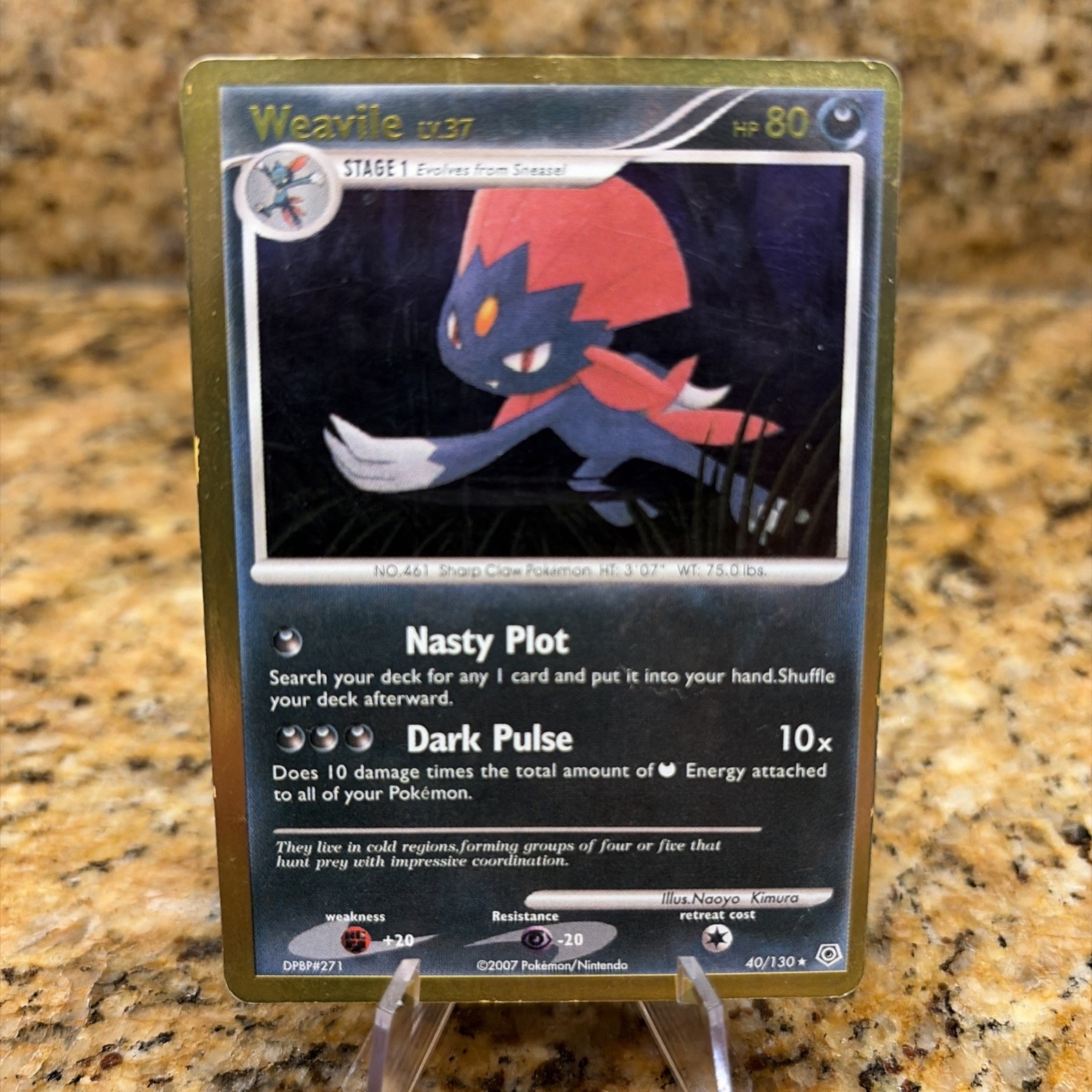 Weavile 40/130 Pokemon Diamond & Pearl Base Set 2007 Reverse Holo LP