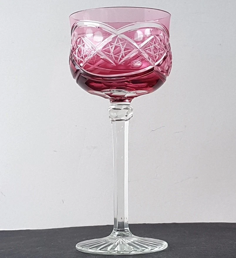 Set 6 Wine Glasses Crystal Glas Flashed Glass Hand Cut Val St.Lambert N457 - Image 4 of 4