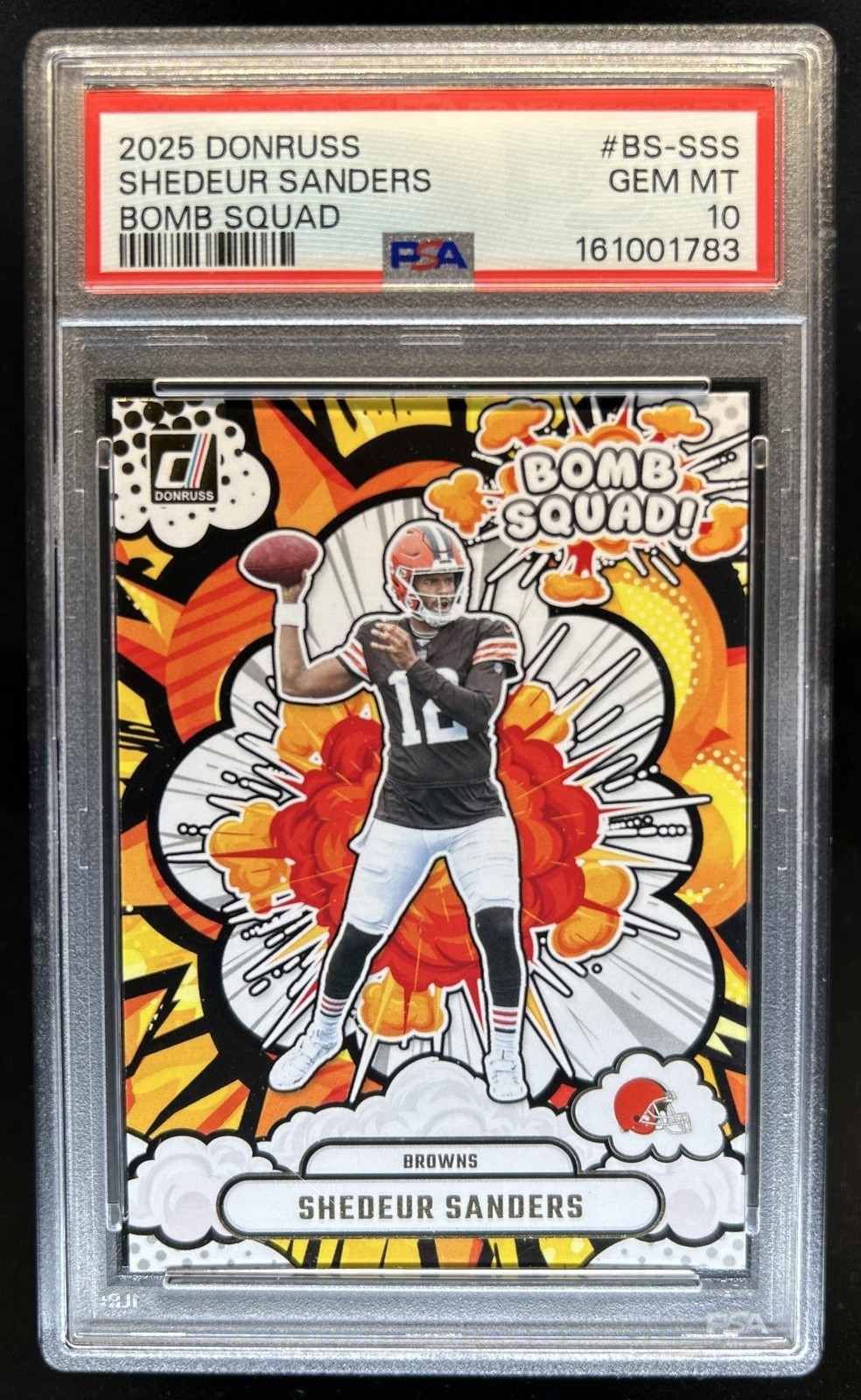 2025 Panini Donruss Shedeur Sanders Bomb Squad Rookie RC #BS-SSS Browns PSA 10 view 1