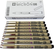 Pigma Micron Pen 08 Black Felt Tip Artist Drawing Pens - 8 Pen Set