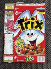 1996 General Mills Trix cereal box - 3D logo - fruit scented notepad & pencils