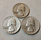 1957 D, 1958 D And 1959 D 3-COIN LOT US 90% Silver WASHINGTON QUARTERS #w15
