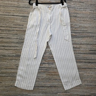 Atelier Gardeur Gr. M Leinenhose weiß beige gestreift gerader Beingürtel