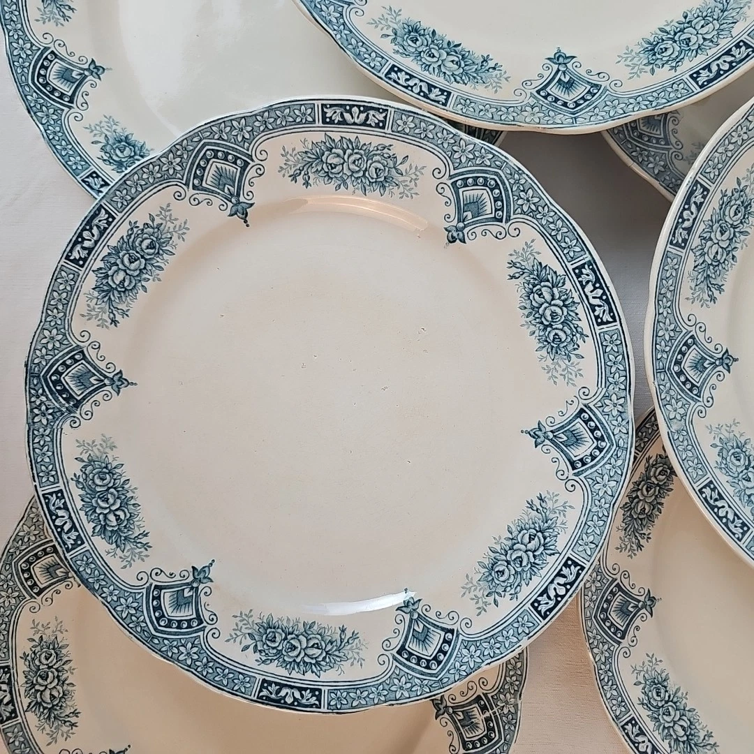 Lot De 6 Assiettes Plates Onnaing Fushia – Déco Fleur – Terre De Fer – Vintage