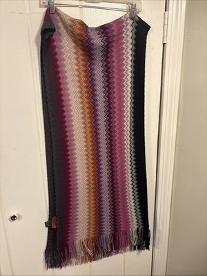 Missoni Chevron Zig Zag Fringe Wool Blend Scarf Colorful 15x80in