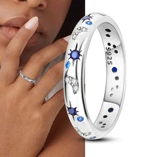 KUNSIR 925 Sterling Silver Celestial Sparkle Ring For Women Men Jewelry Gifts
