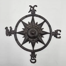 HEAVY Cast Iron Compass Rose | Rustic Nautical Wall Decor Plaque 11.5" Metal Art