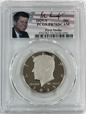 2025 S Proof Clad Kennedy Half Dollar PCGS PR70DCAM FS, Signed Portrait Label