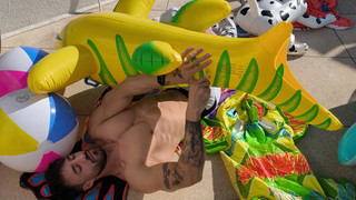 Inflatable green and yellow SHARK DEFLATED BY BRANDON for one video
