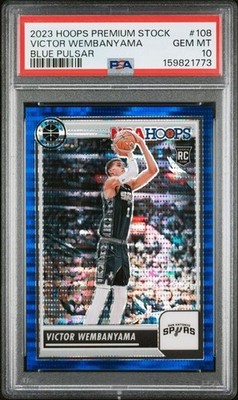 Victor Wembanyama RC 2023 Hoops Premium /75 Blue Pulsar Prizm Rookie #108 PSA 10