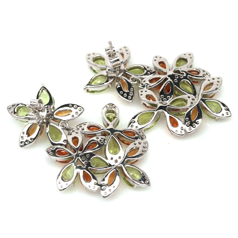 Thai Handmade 4 x 6 mm. Green Peridot, Tourmaline & Zircon Earrings - Image 3 of 4