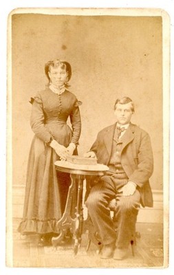 early CDV of a Young Couple by Gage's Photographic Rooms in Menomonee Michigan