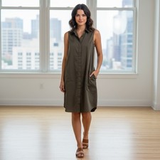 Theory Shirt Dress Sleeveless Size 12 Olive G...