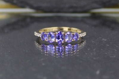 Tanzanite Ring, Tanzanite Zircon Gold Ring, 375 Yellow Gold, 9 Carats
