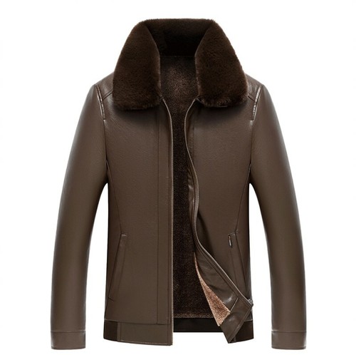 Mens Leather Jacket Fleece Lined Fur 
