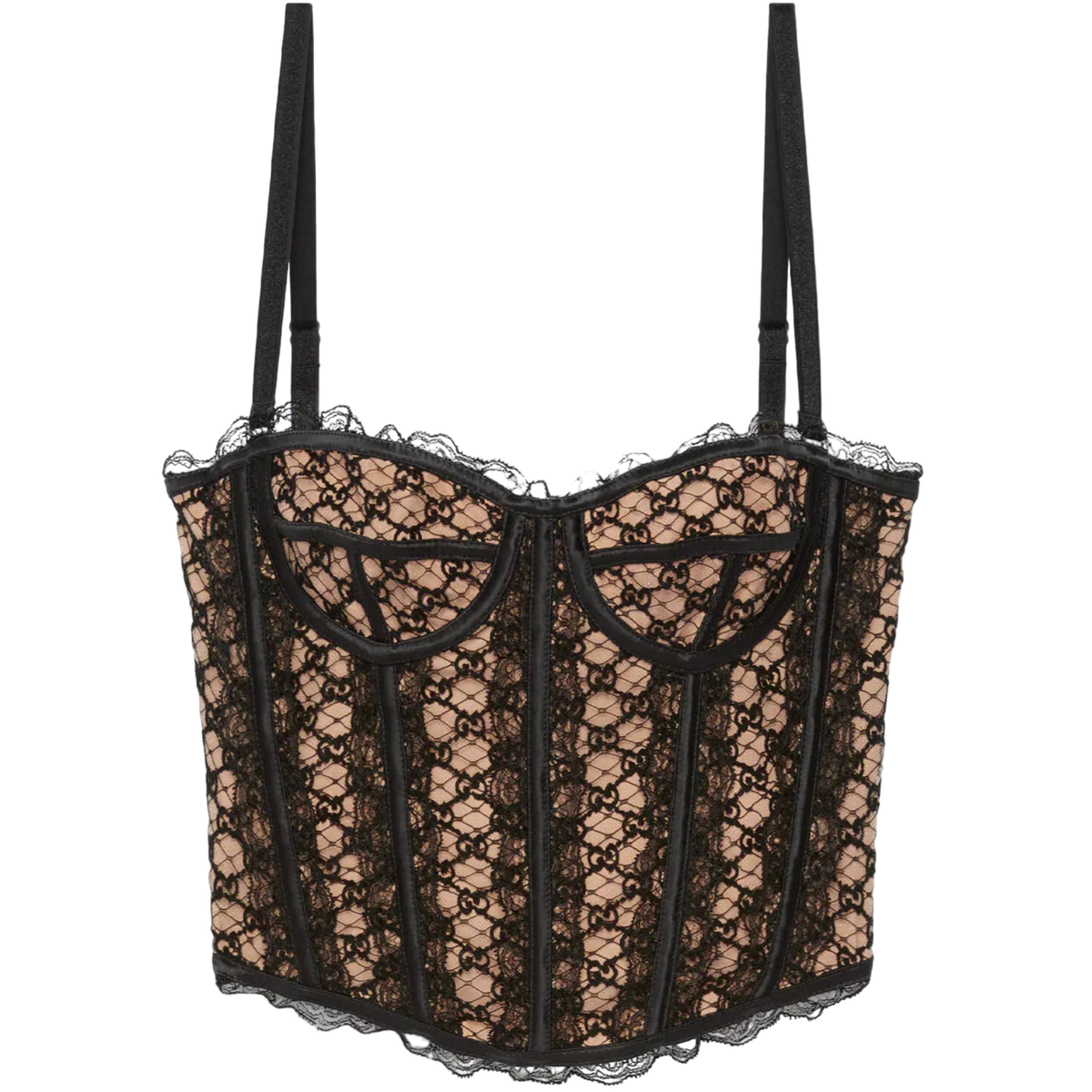 Gucci GG Net Corset Black Nude Lace All Over Logo Bustier Lace  display picture 1
