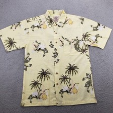 Panama Jack Shirt Mens Medium 38 40 Yellow Hawaiian Short Sleeve Casual