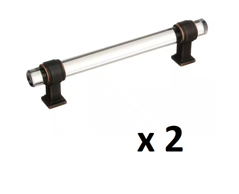 *LOT OF 2* Amerock Glacio 5-1/16 in. Clear/Oil-Rubbed Bronze Drawer Pull *NEW*