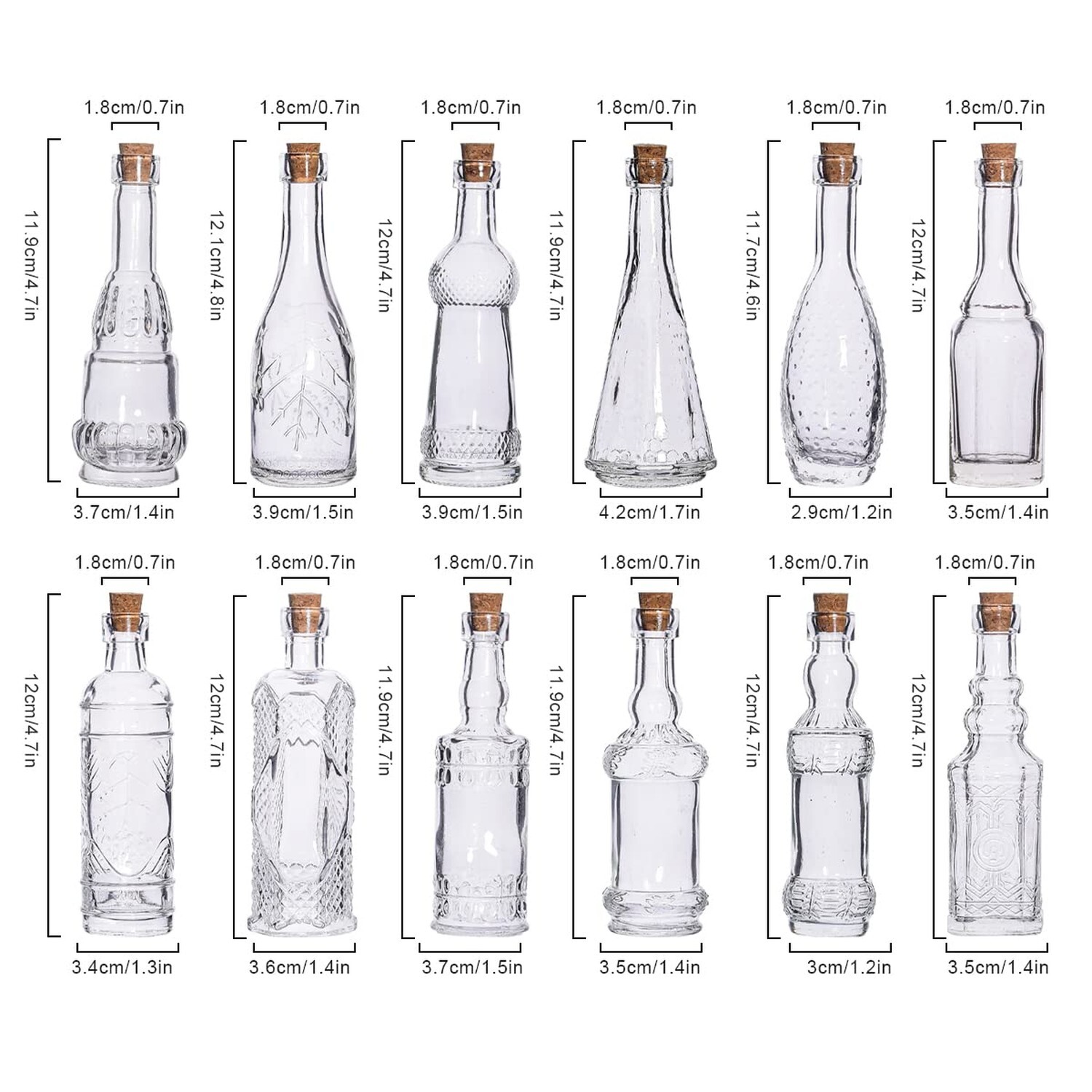 eleganttime Potion Bottles with Cork,12 Pack Small Clear Vintage Decorative B...