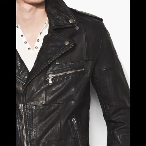 John Varvatos LN Black Leather Patchwork Moto Biker Double Zip Jacket XXL 2XL - Picture 3 of 13