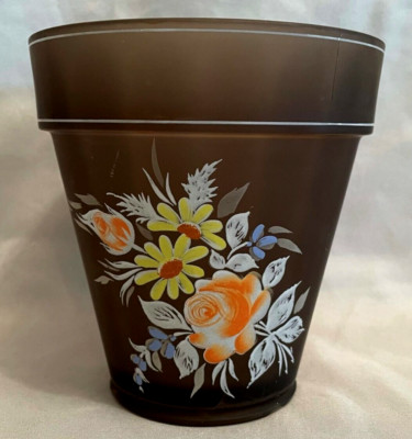 4.75'' Rare Westmoreland Glass Root Beer Flower Pot Daisy Flowers