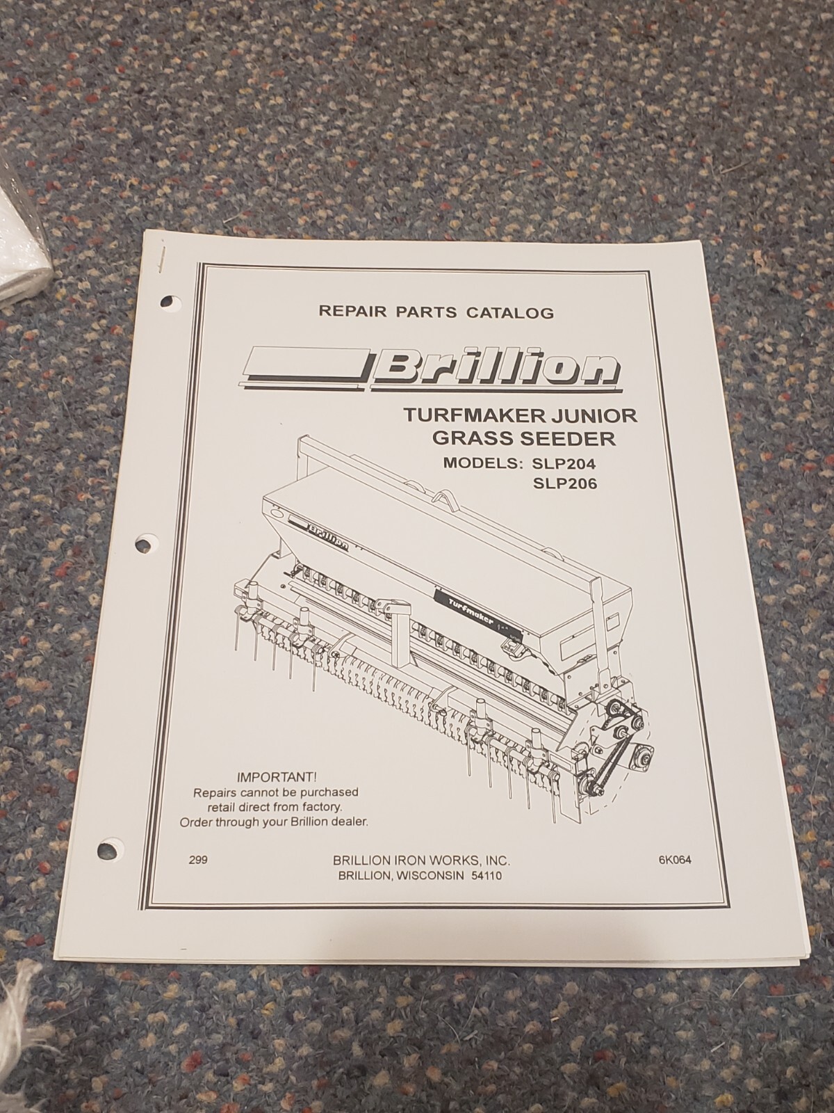 Genuine Brillion SLP204 Turfmaker Grass Seeder Parts Catalog 6K064 eBay