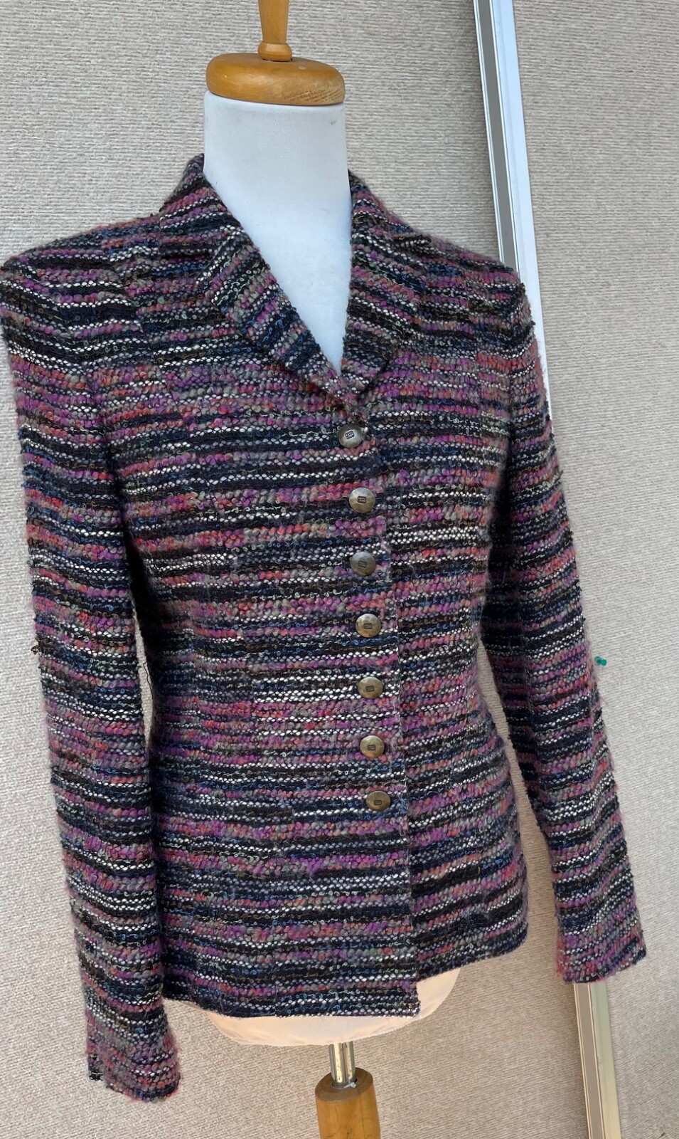 Rena Lange Pretty wool Woven Knit Red/green/blacK/beige Jacket Blazer 6/S/M/Sm/4 image 2