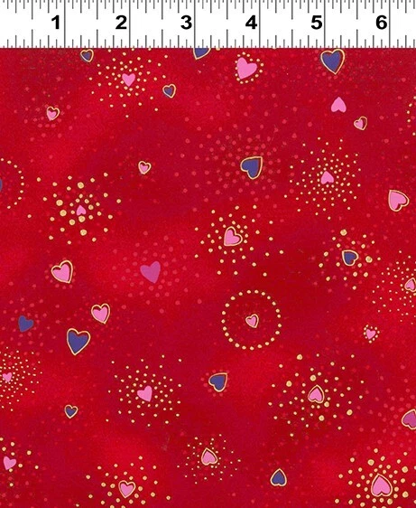 Laurel Burch Basics CORAZONES en Tela Metálica Roja por FQ - 1/4 YD Foto 2 de 4